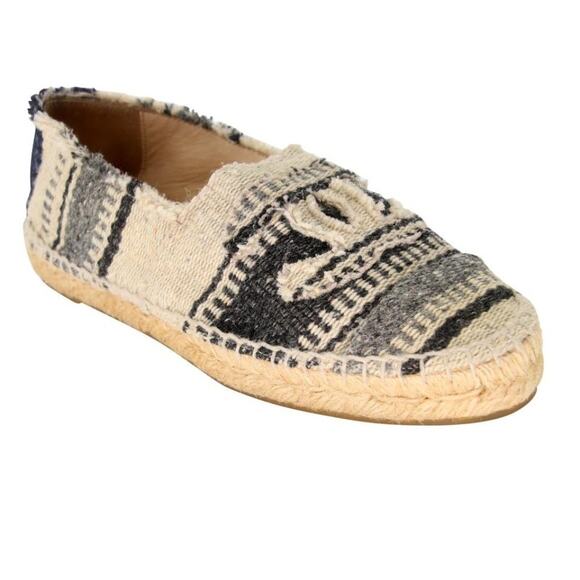 Chanel Espadrille 37 Striped Woven Canvas Cap Toe Cc Flats CC-0503N-0144 - Picture 7 of 11